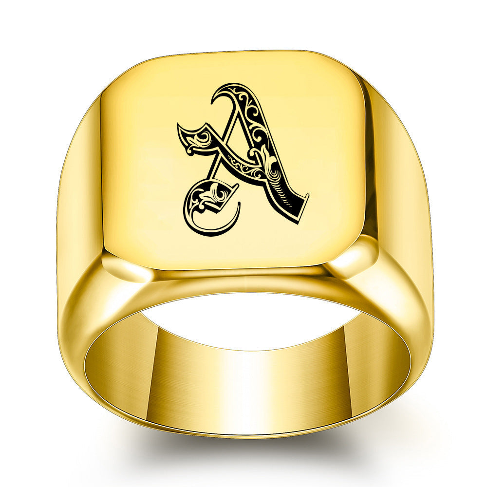 Anillo Clásico con Inicial Noble Oro