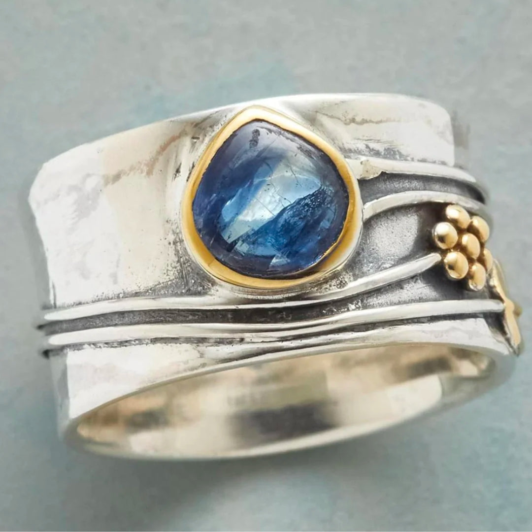 Anillo Plata Vintage con Cristal Azul