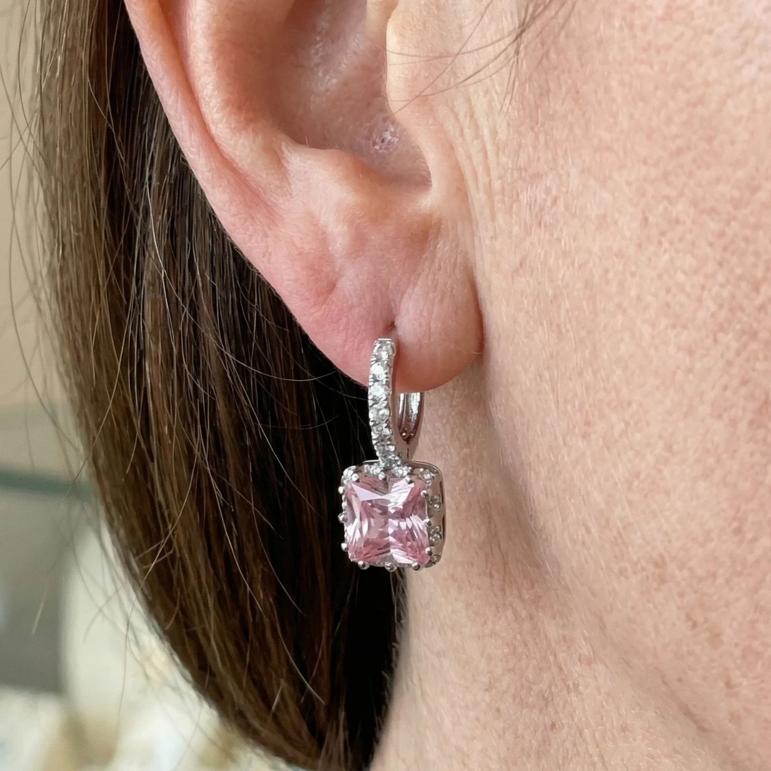 Pendientes Aro Pequeño Brillo Rosa