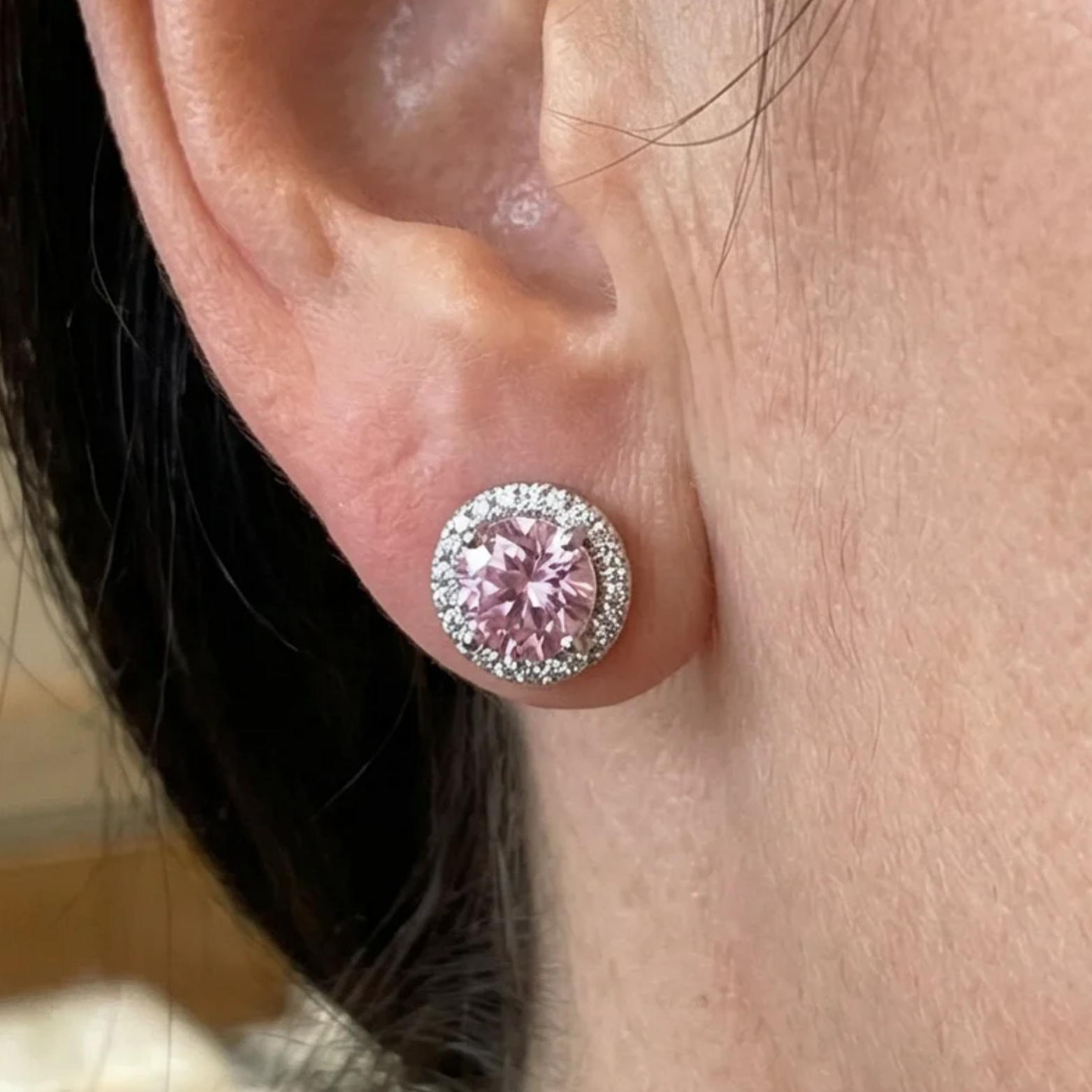 Pendientes Stud Redondos Pavé Rosa