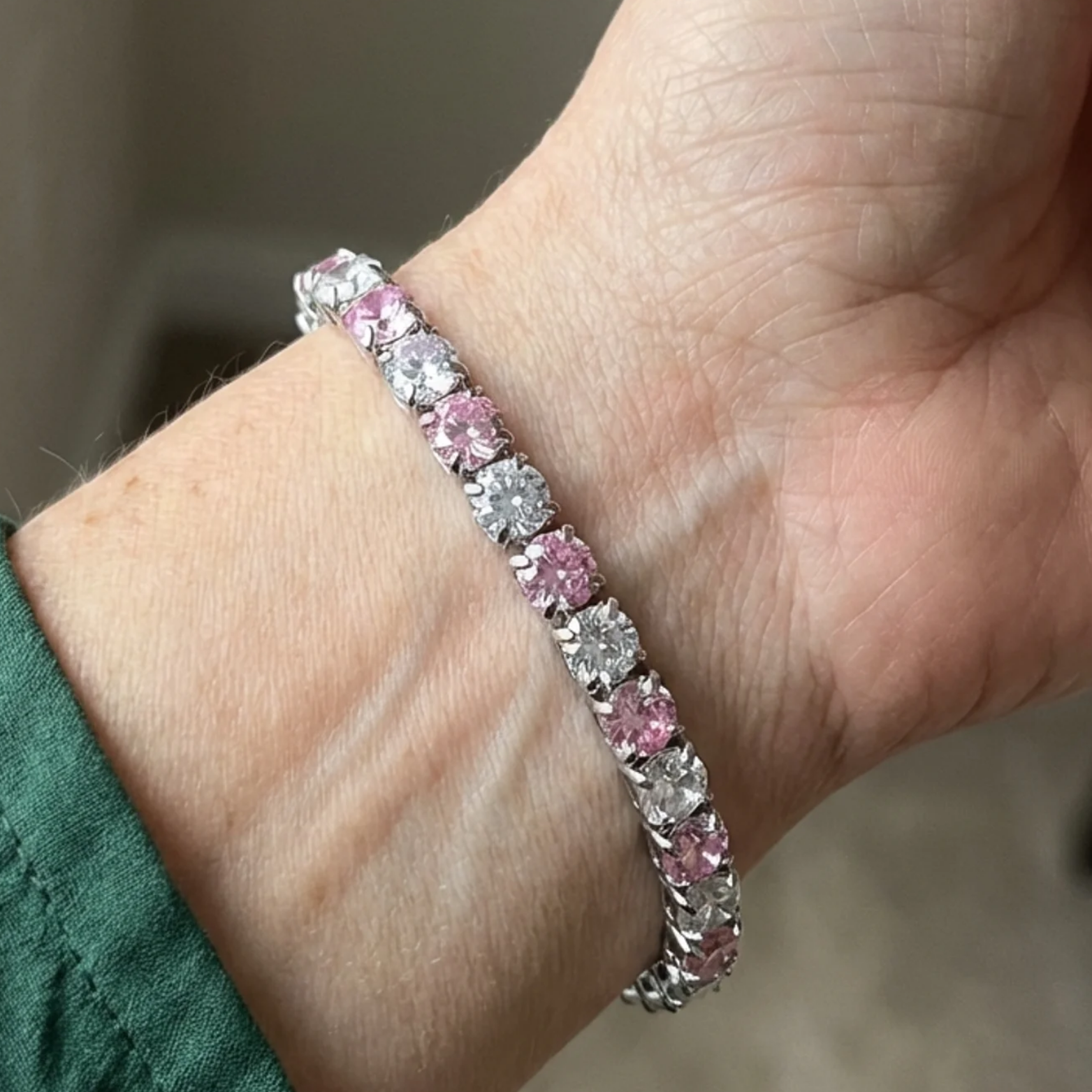 Pulsera Tenis Dúo Zafiro Rosa