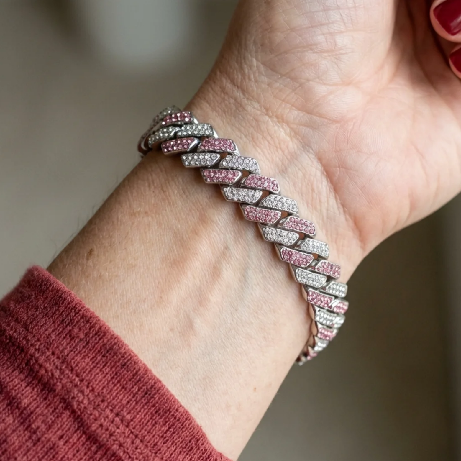 Pulsera Cubana Destello Rosa