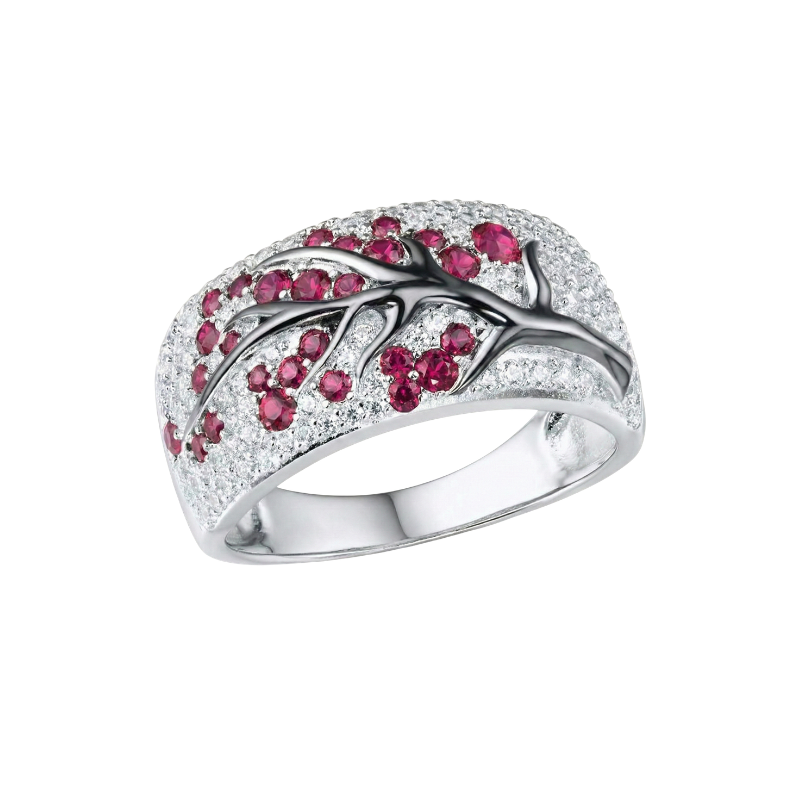 Anillo Árbol de Flores Rubí
