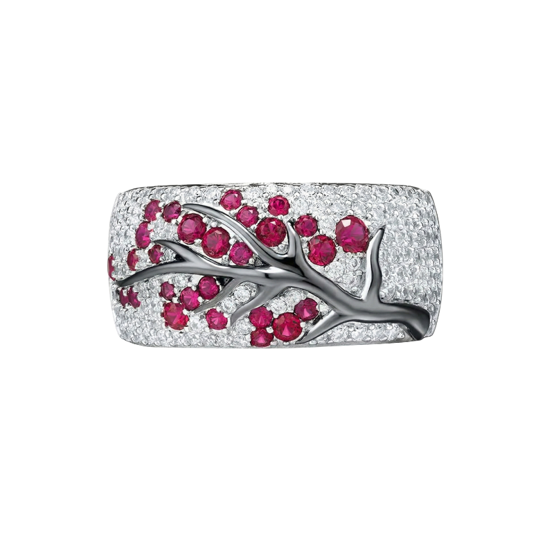 Anillo Árbol de Flores Rubí