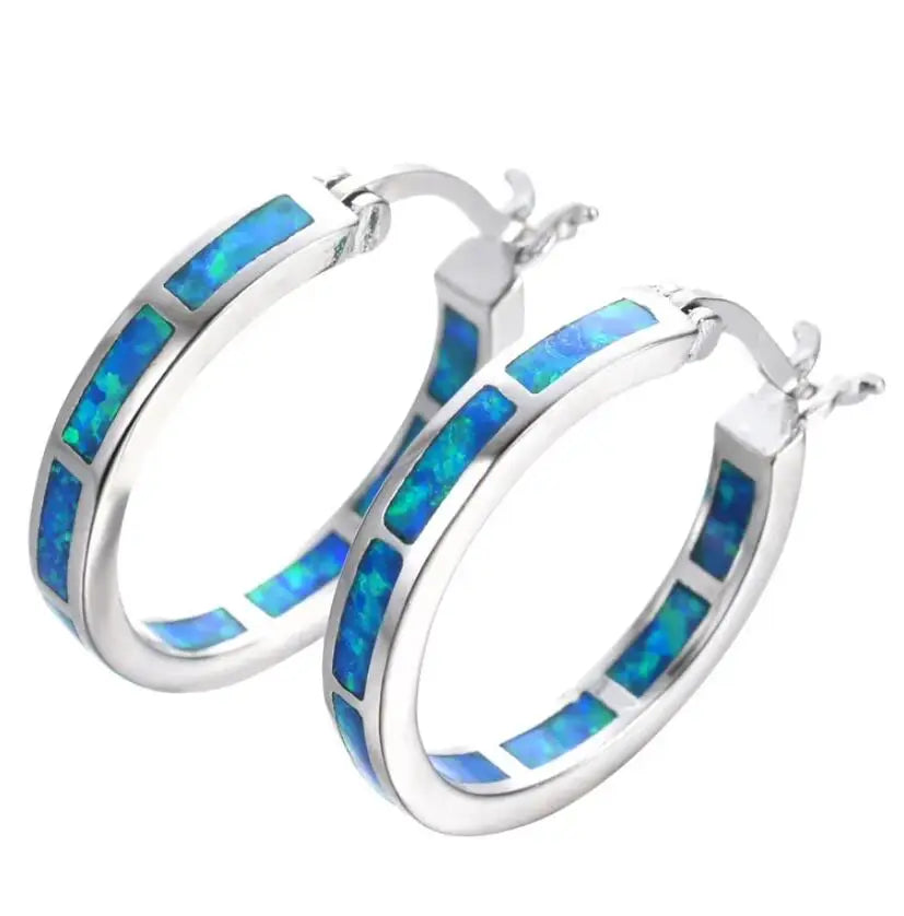Pendientes Chic Círculo Ópalo Fuego Azul