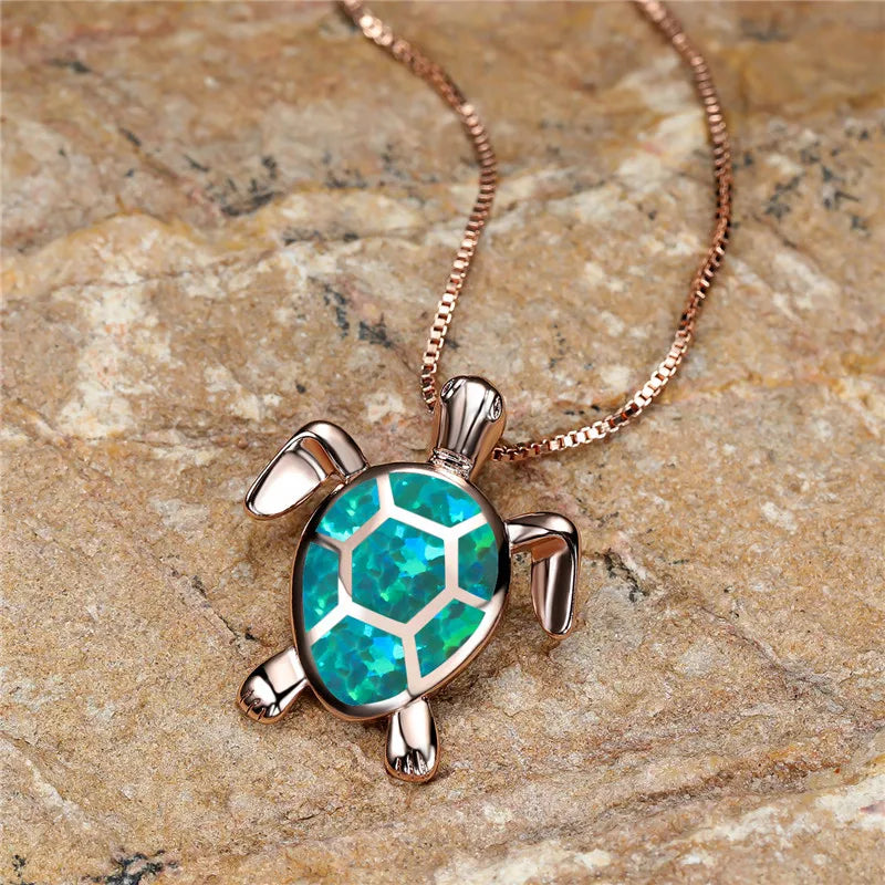 Colgante Tortuga Ópalo de Fuego Verde Vintage Oro