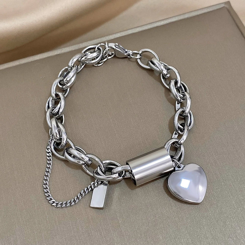 Pulsera Corazón Grueso Oro Blanco