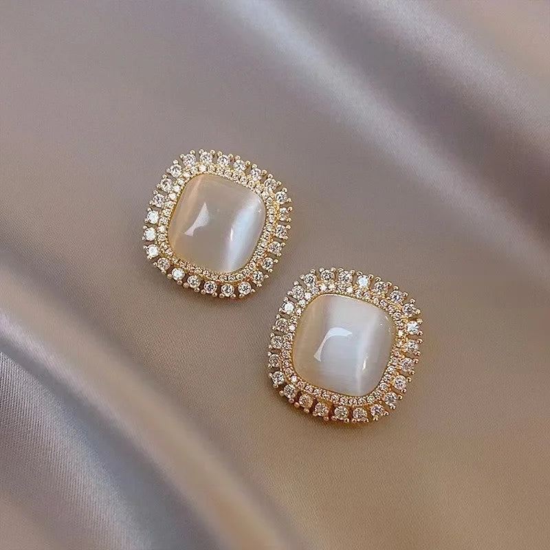 Pendientes Chic Cuadrados Ópalo y Zirconios
