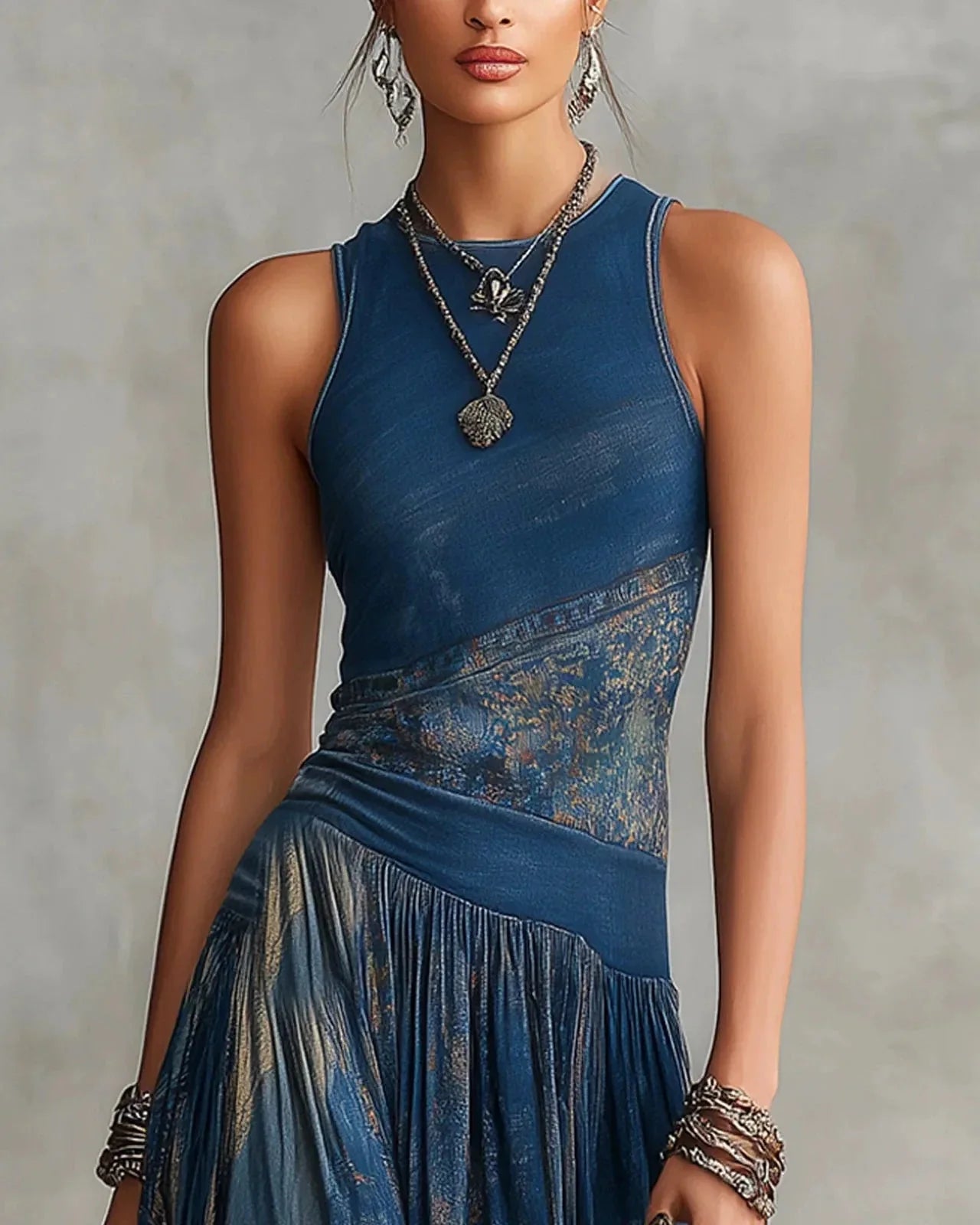 Silvia | Vestido Largo Boho con Estampado Azteca y Falda Evasé