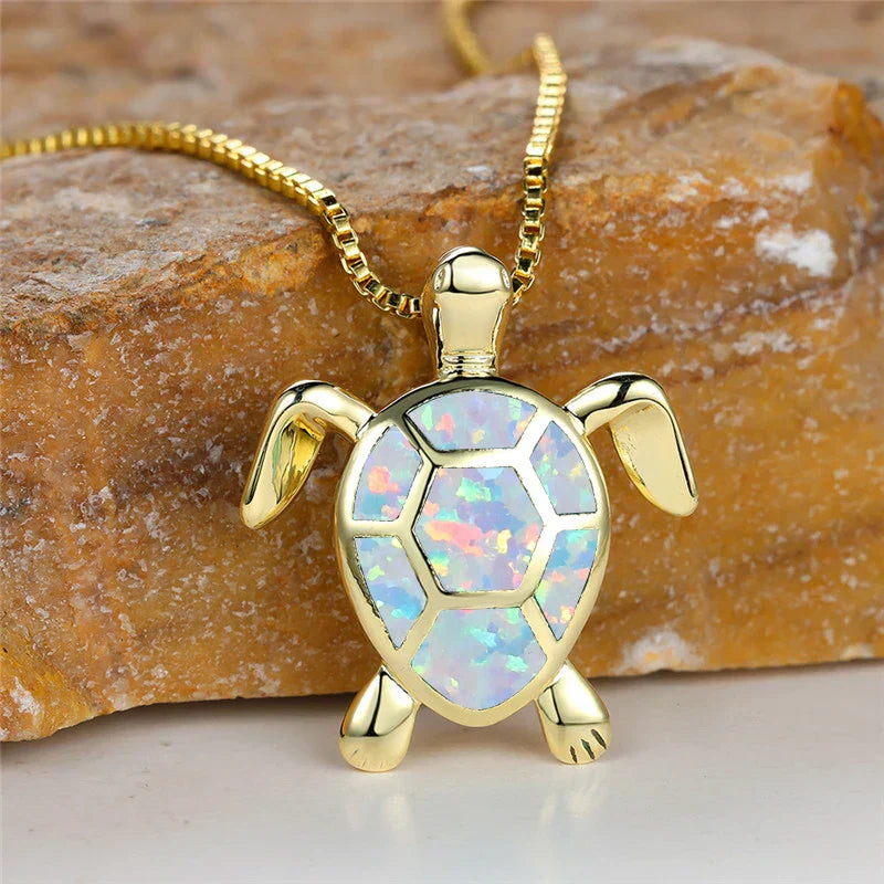 Colgante Tortuga Ópalo de Fuego Verde Vintage Oro