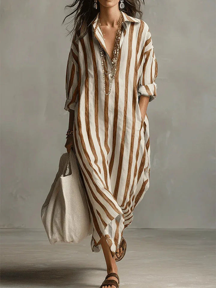 Chloé | Vestido Camisa Largo de Rayas