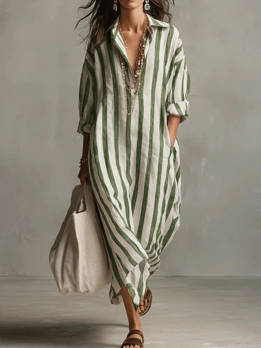 Chloé | Vestido Camisa Largo de Rayas
