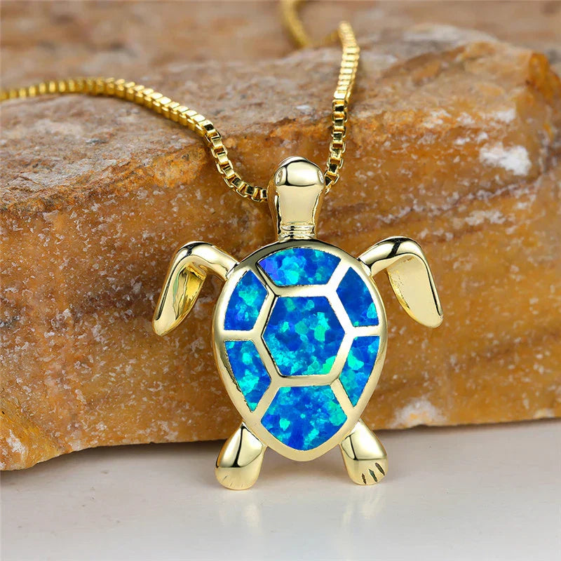 Colgante Tortuga Ópalo de Fuego Verde Vintage Oro