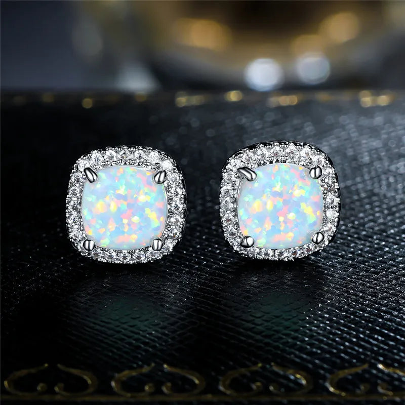 Pendientes Plata con Ópalo de Fuego Blanco