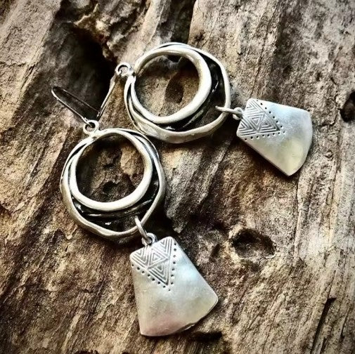 Pendientes Largos Vintage Cuadrados Plata