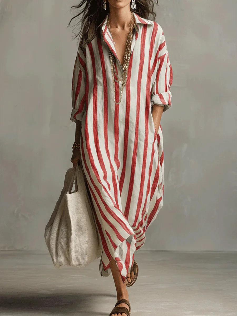 Chloé | Vestido Camisa Largo de Rayas