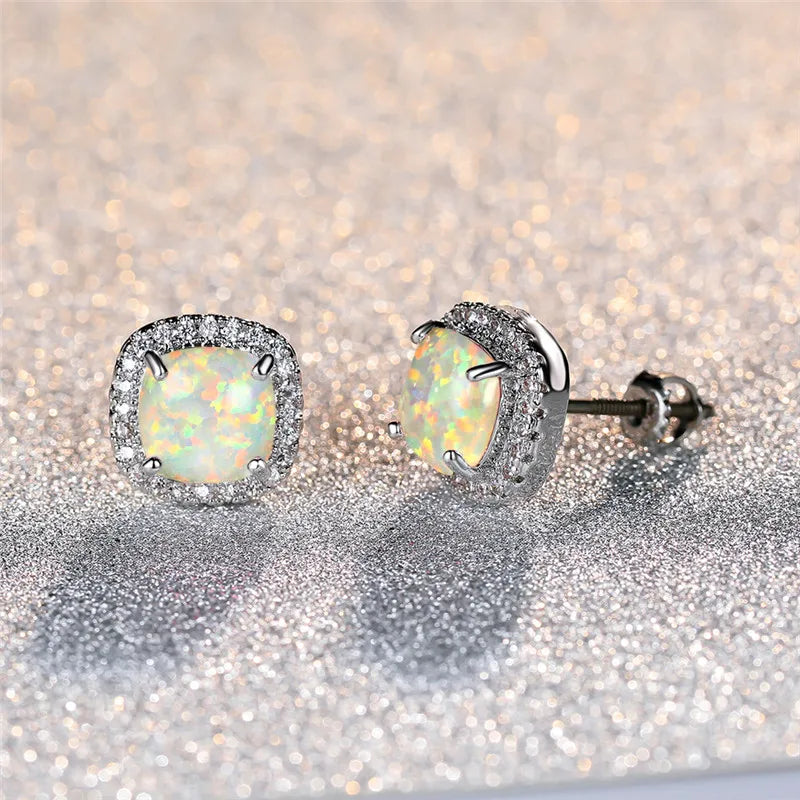Pendientes Plata con Ópalo de Fuego Blanco
