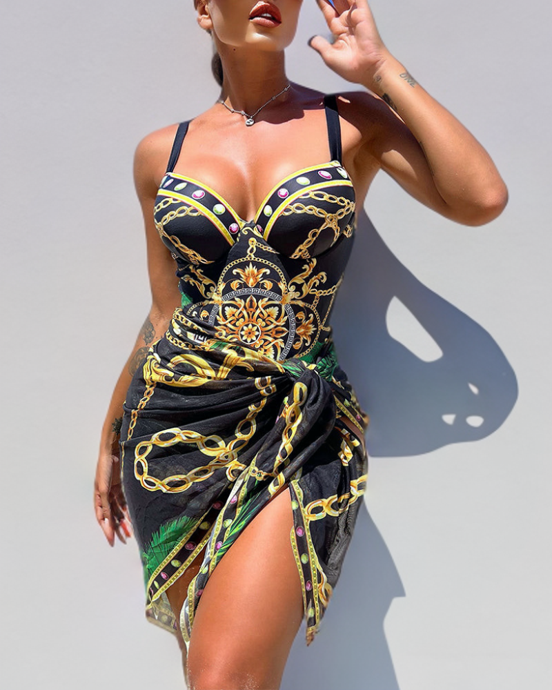 Ocean Spark | One-piece swimsuit with push-up effect and matching beach skirt