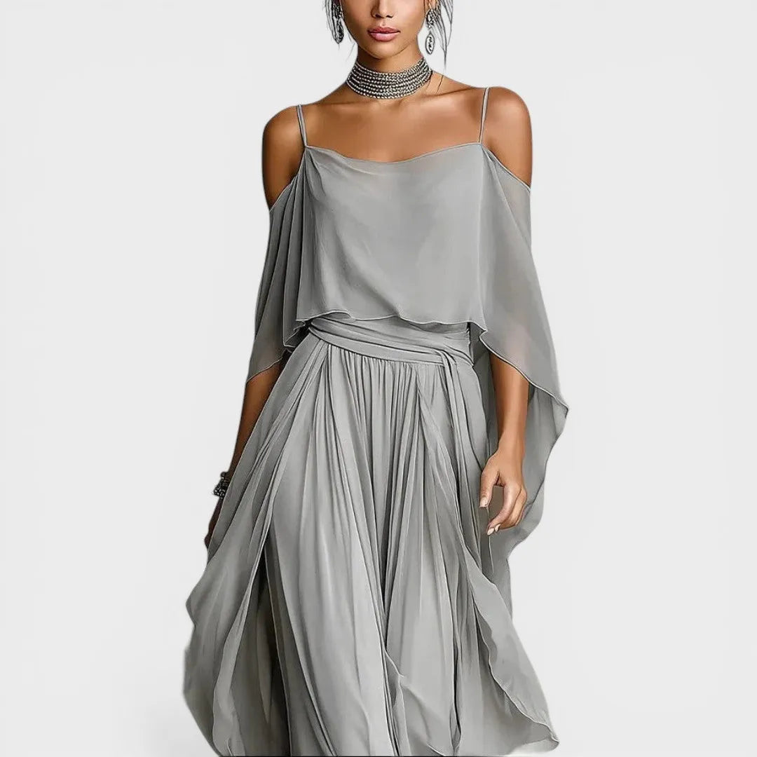 Vestido Invitada de Boda Gris Largo Drapeado