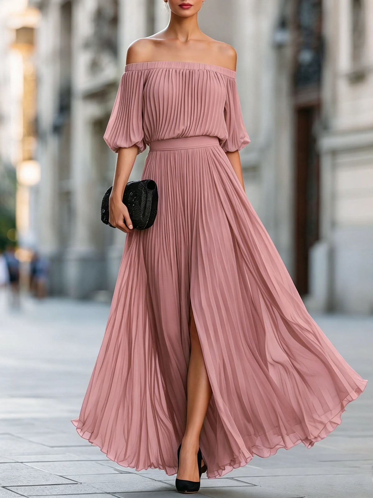Vestido Invitada de Boda Hombro Largo Descubierto