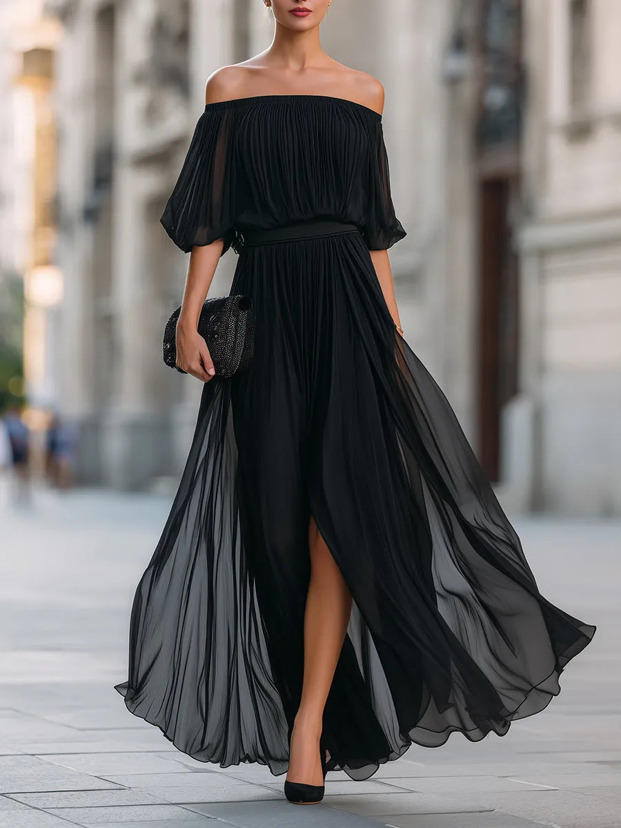 Vestido Invitada de Boda Hombro Largo Descubierto
