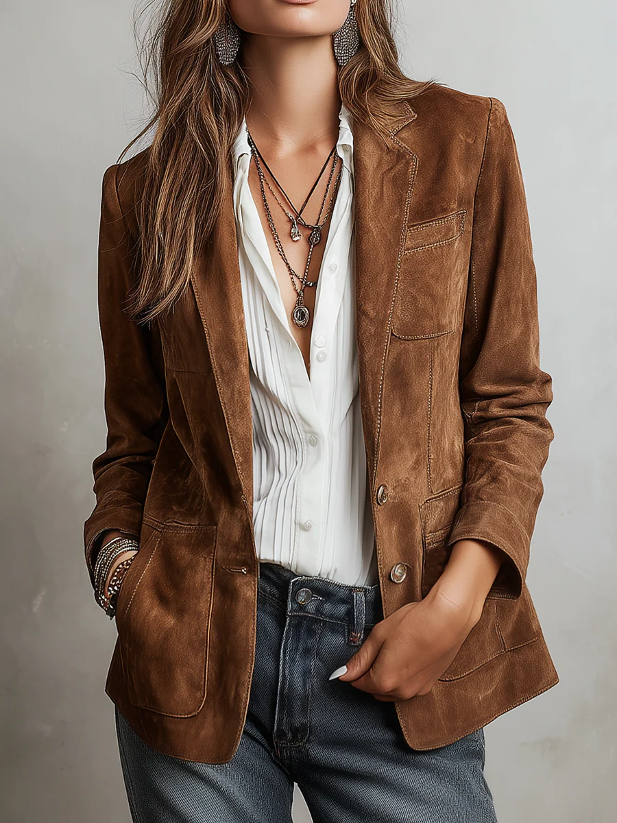 Chaqueta de Ante Vintage Mujer – Costuras Contraste