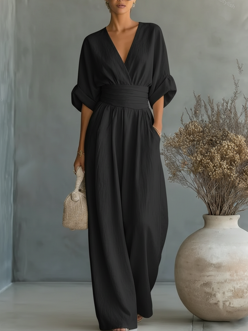 Noe | Mono elegante de cuello en V y cintura alta