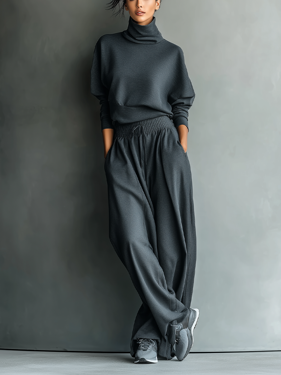 Carlotta | Conjunto de Punto Antracita con Pantalón Ancho
