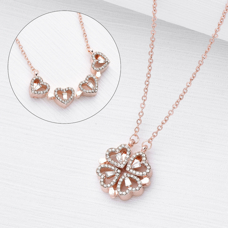 Collana a quadrifoglio con cuore pieghevole magnetico