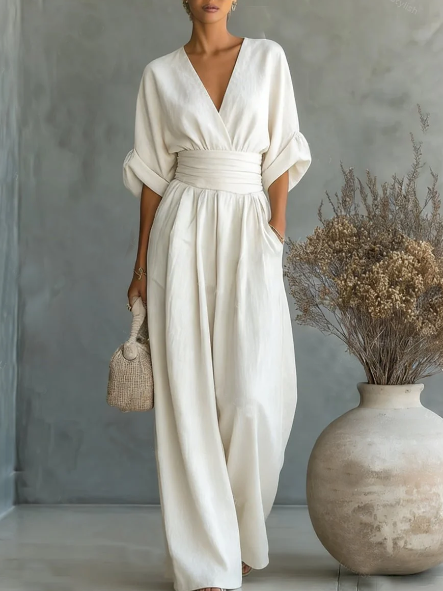 Noe | Mono elegante de cuello en V y cintura alta