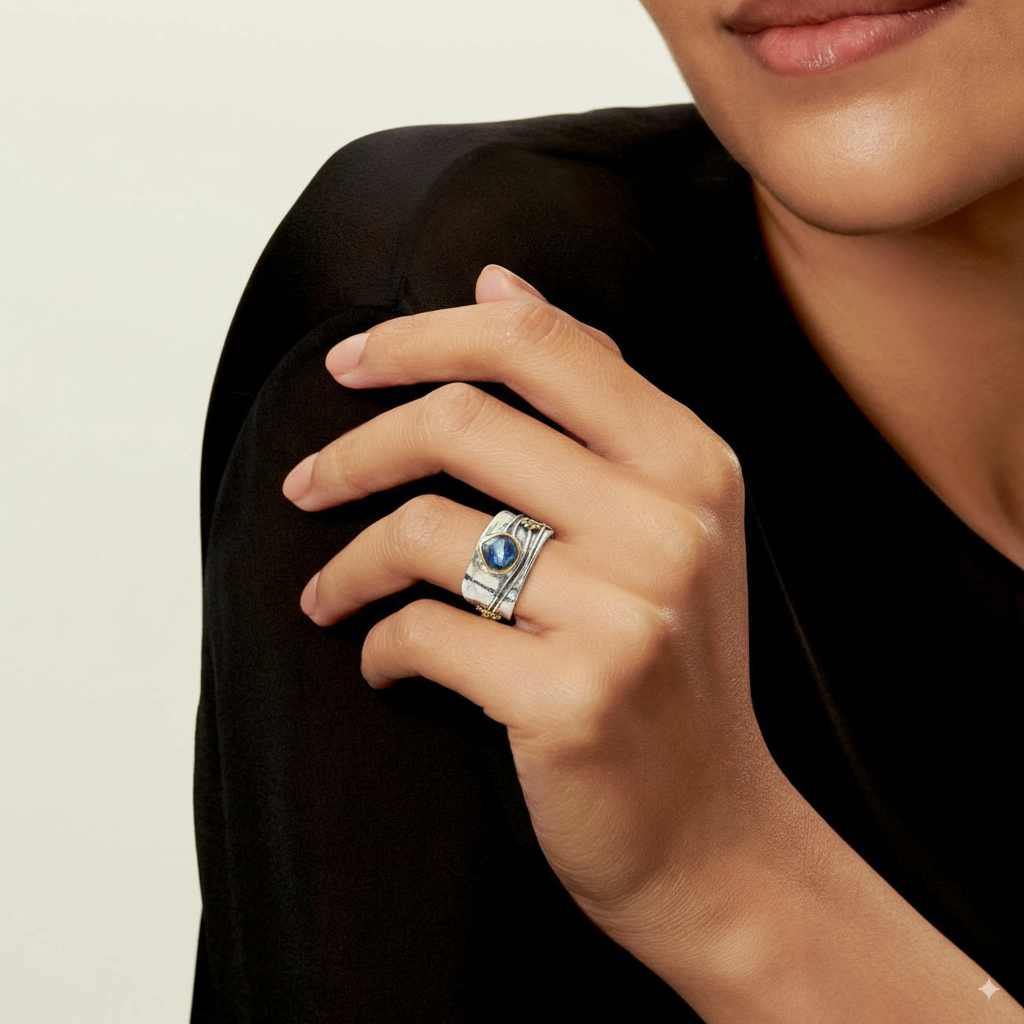 Anillo Plata Vintage con Cristal Azul