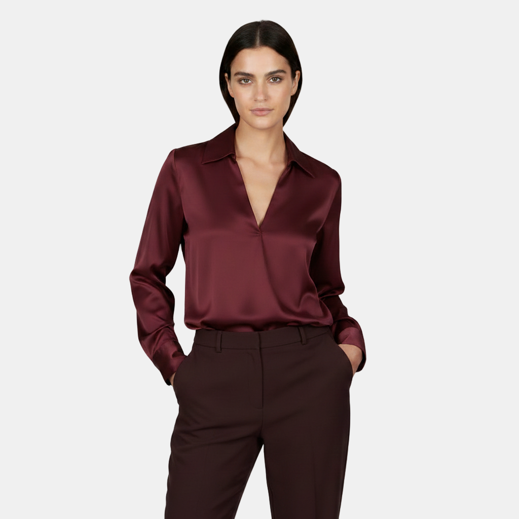 Camicia a maniche lunghe da donna - Scollo a V, elegante