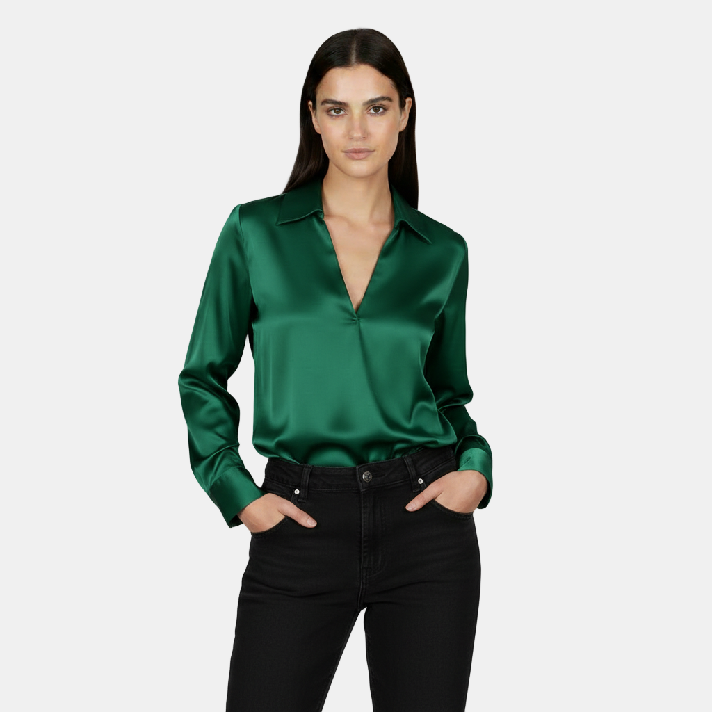 Camicia a maniche lunghe da donna - Scollo a V, elegante