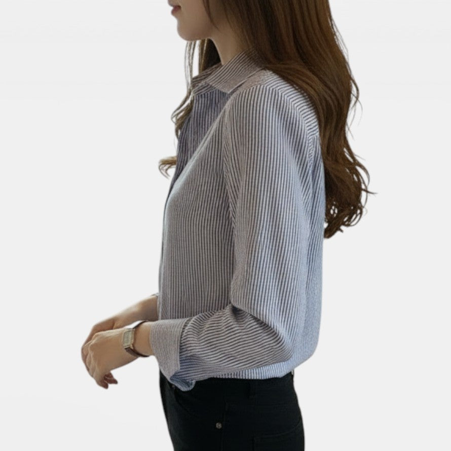 Camicia casual da donna a righe in stile coreano