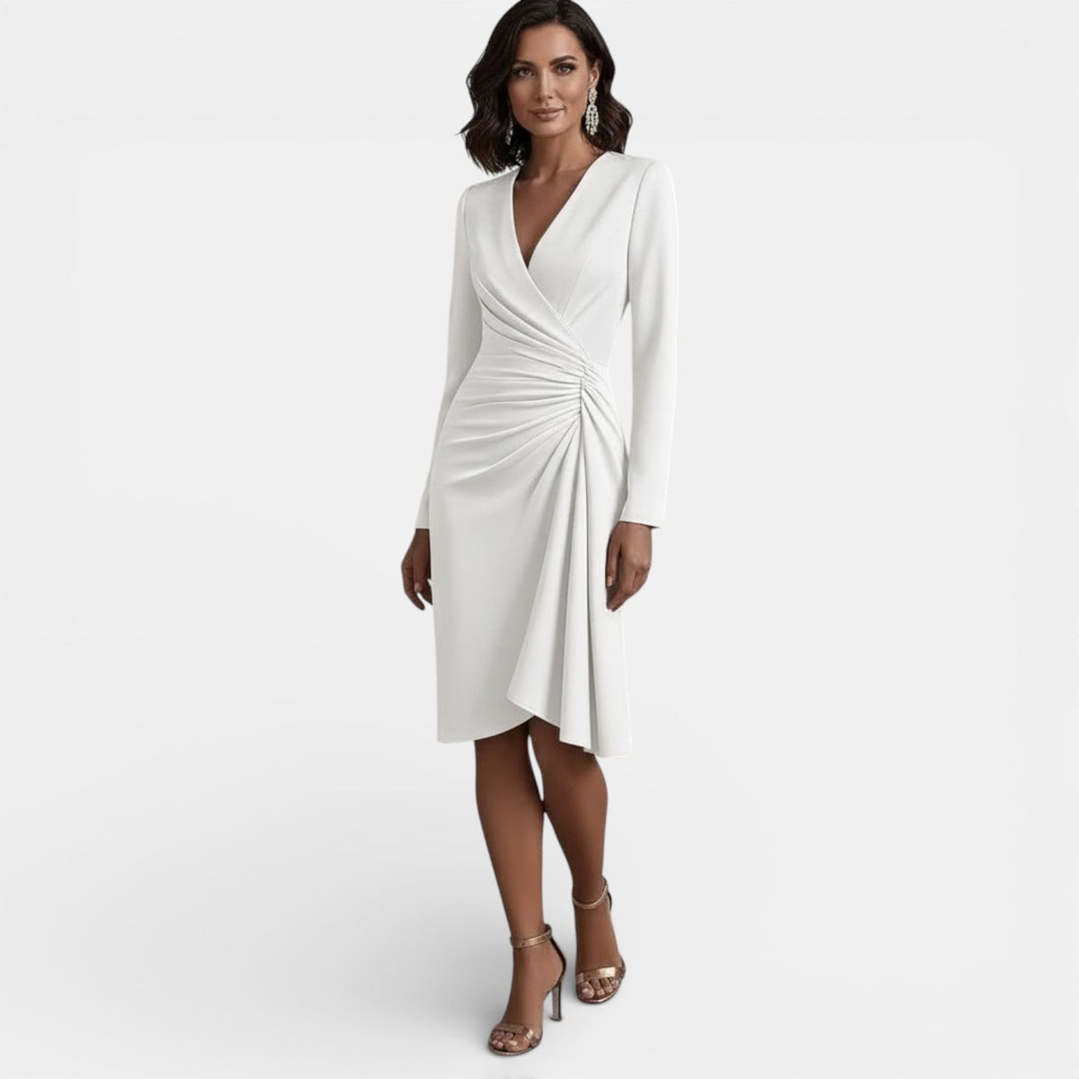 Vestido Midi Elegante de Mujer con Escote en V