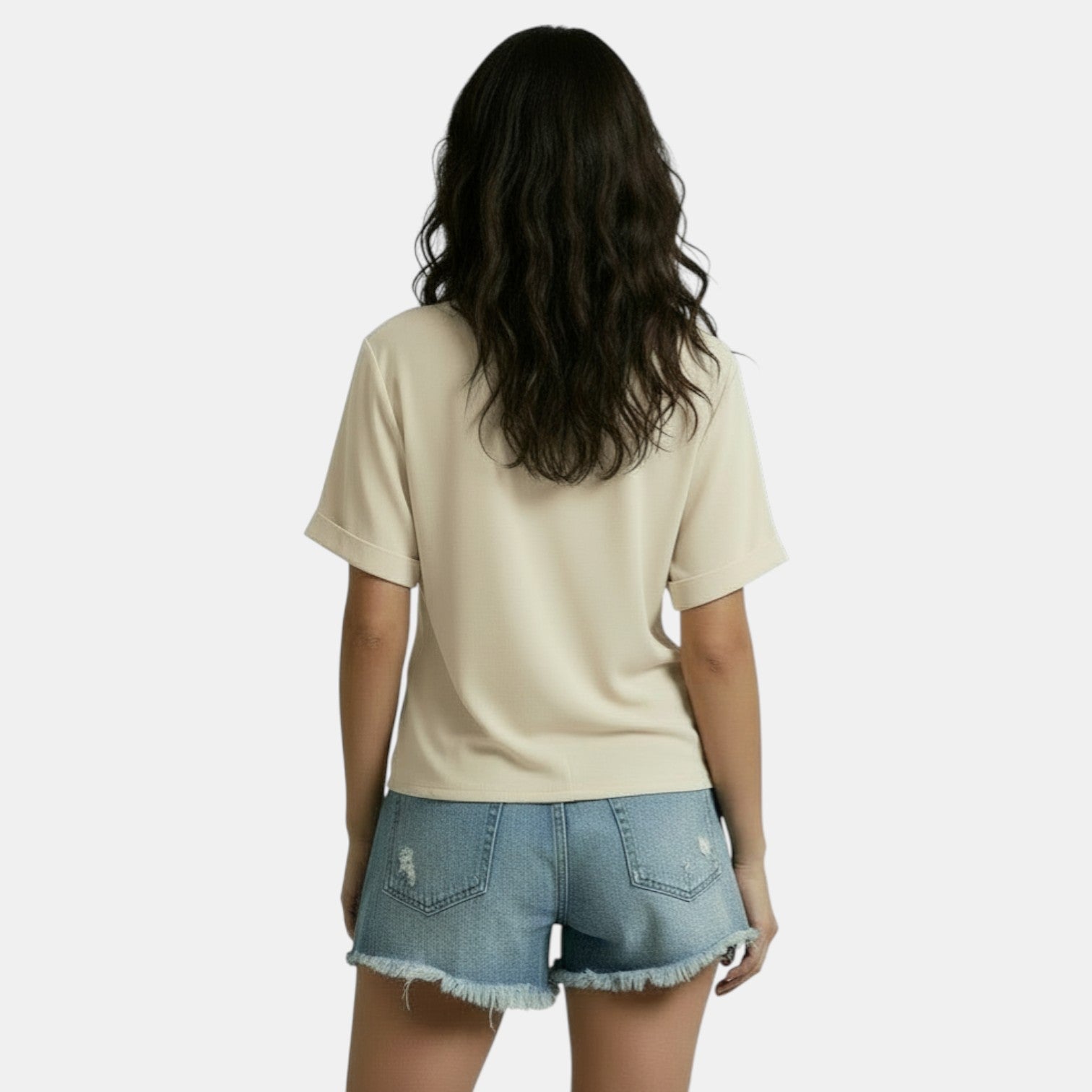 Maglietta Donna Scollo a V Nodo Irregolare Casual Chic
