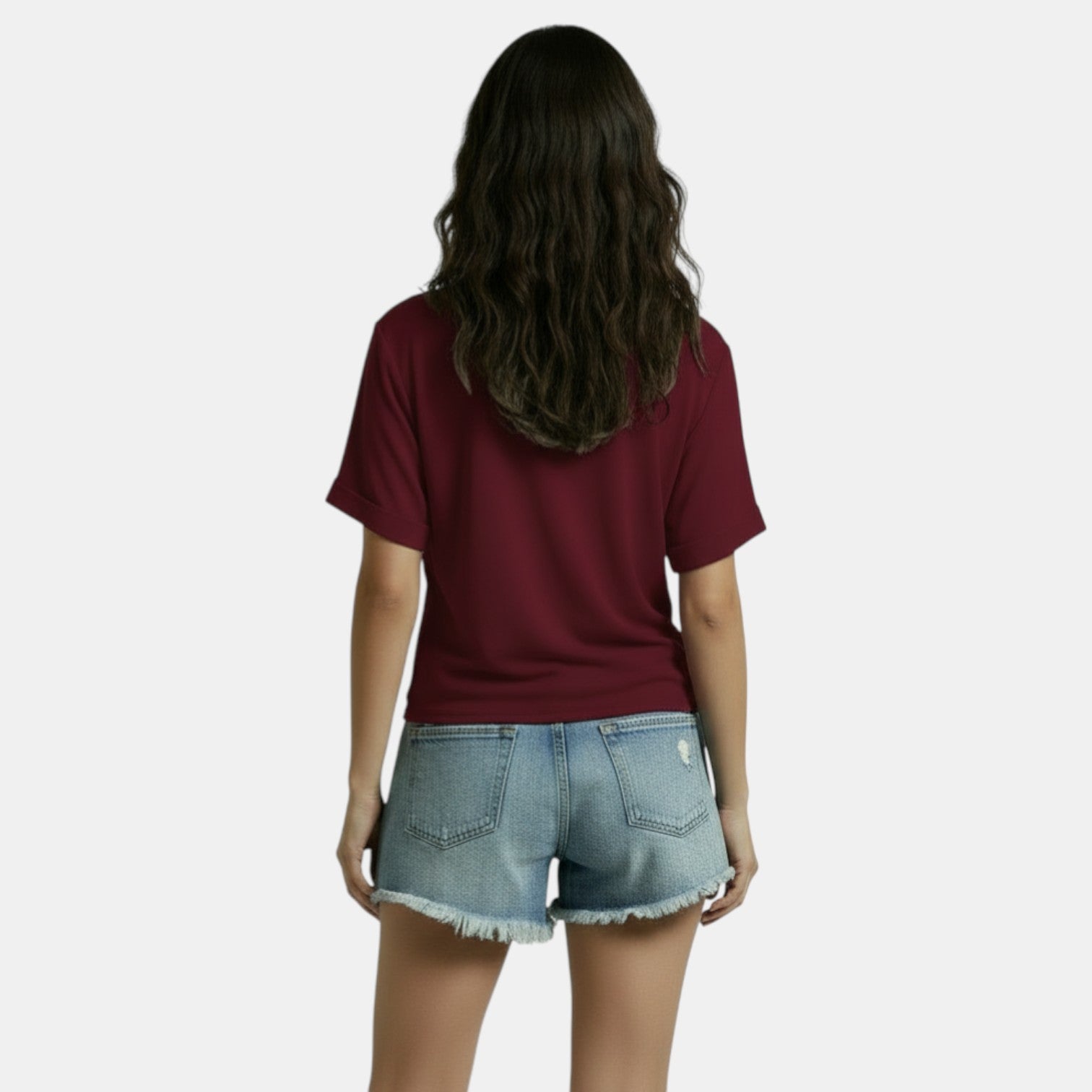 Maglietta Donna Scollo a V Nodo Irregolare Casual Chic