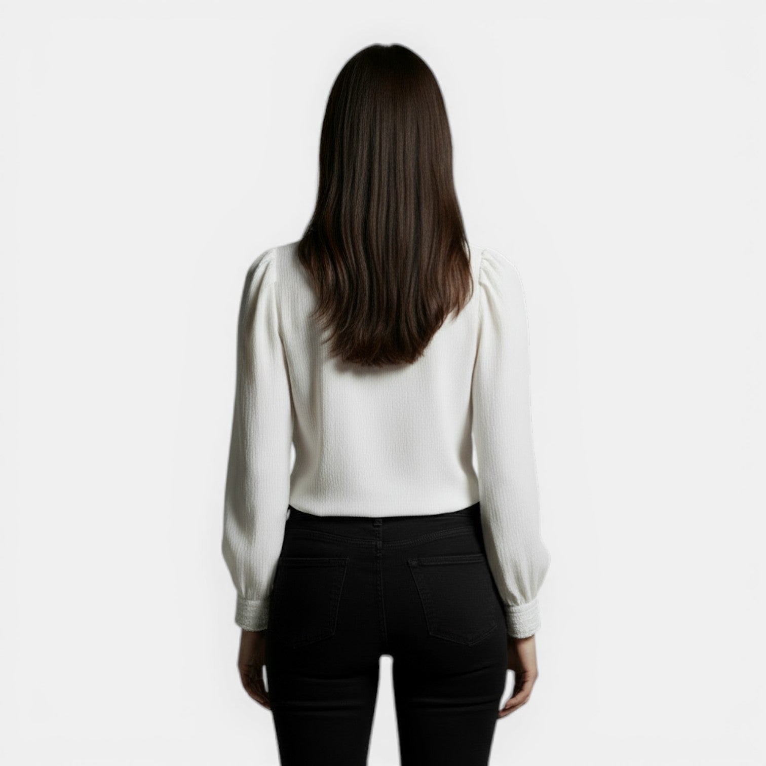 Blusa da donna in pizzo a maniche lunghe scollo a V