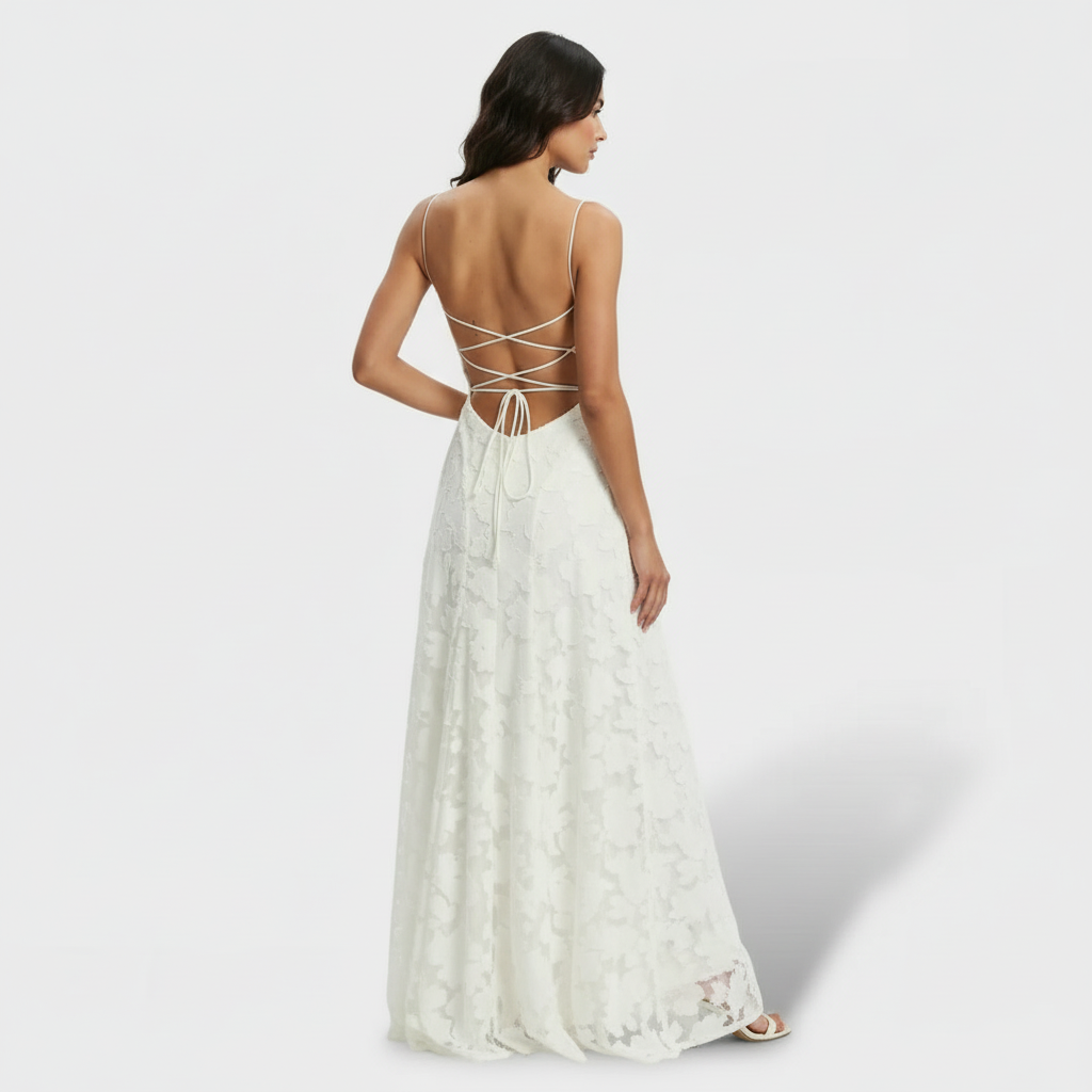 Vestido Largo Fiesta Mujer Floral Espalda Abierta