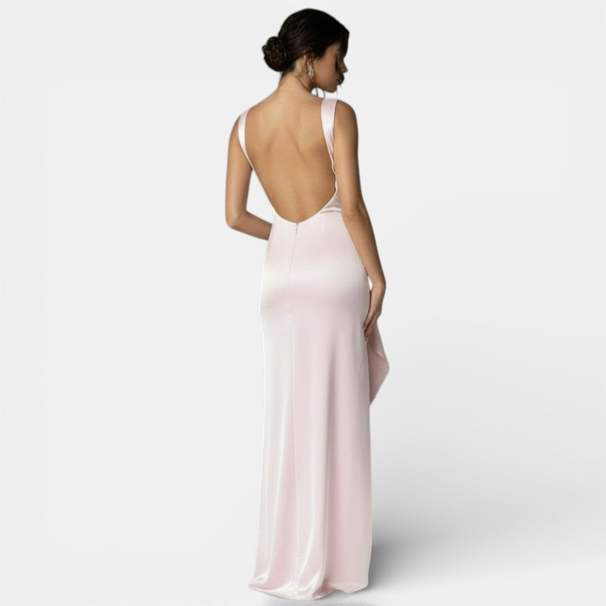 Vestido Largo de Satén con Espalda y Abertura