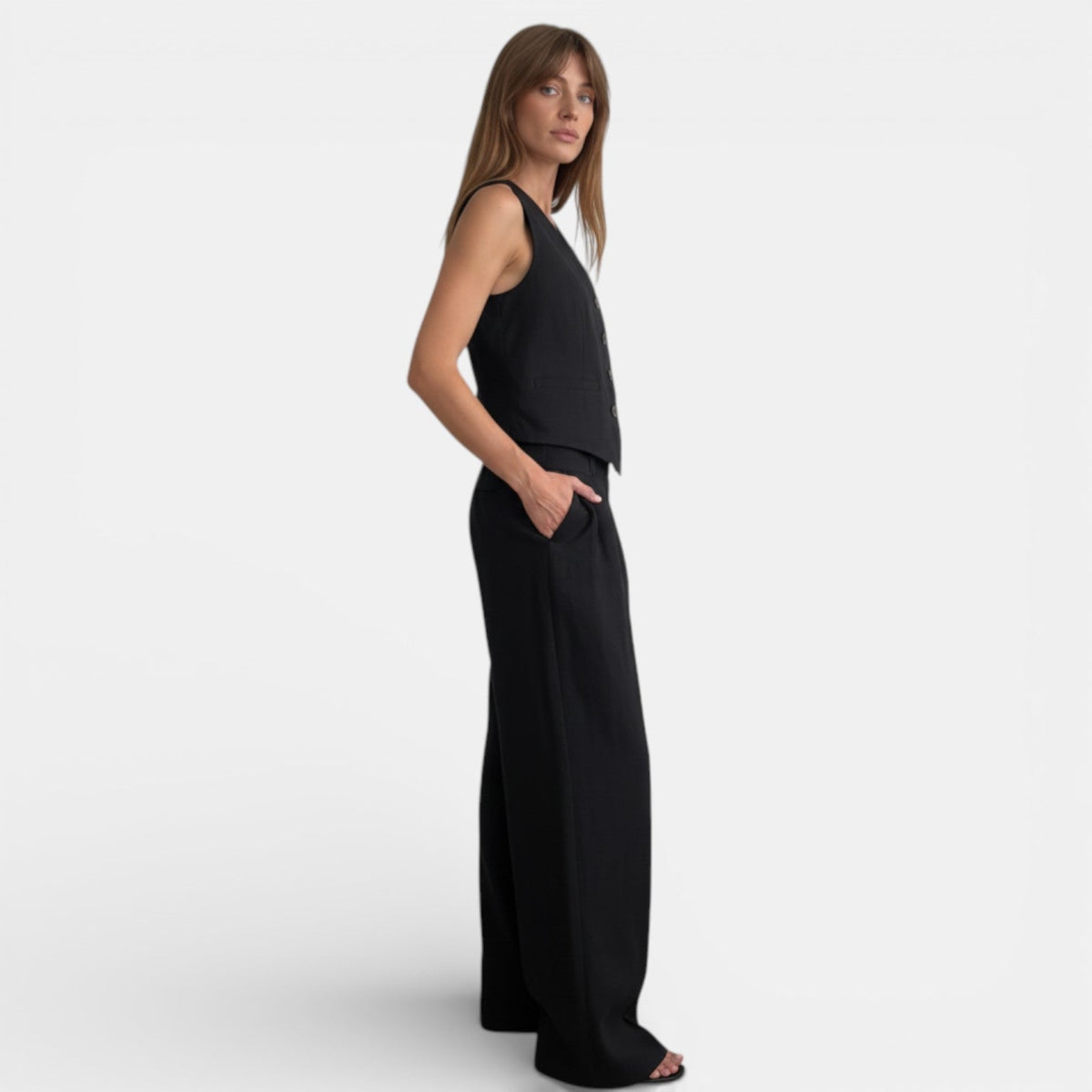Traje Conjunto de Lino Mujer Cintura Alta Plisado