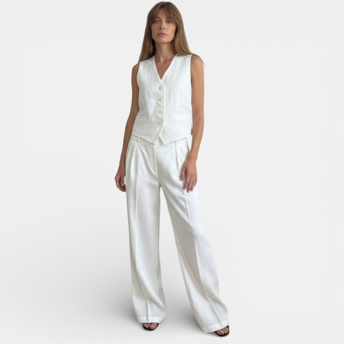 Traje Conjunto de Lino Mujer Cintura Alta Plisado