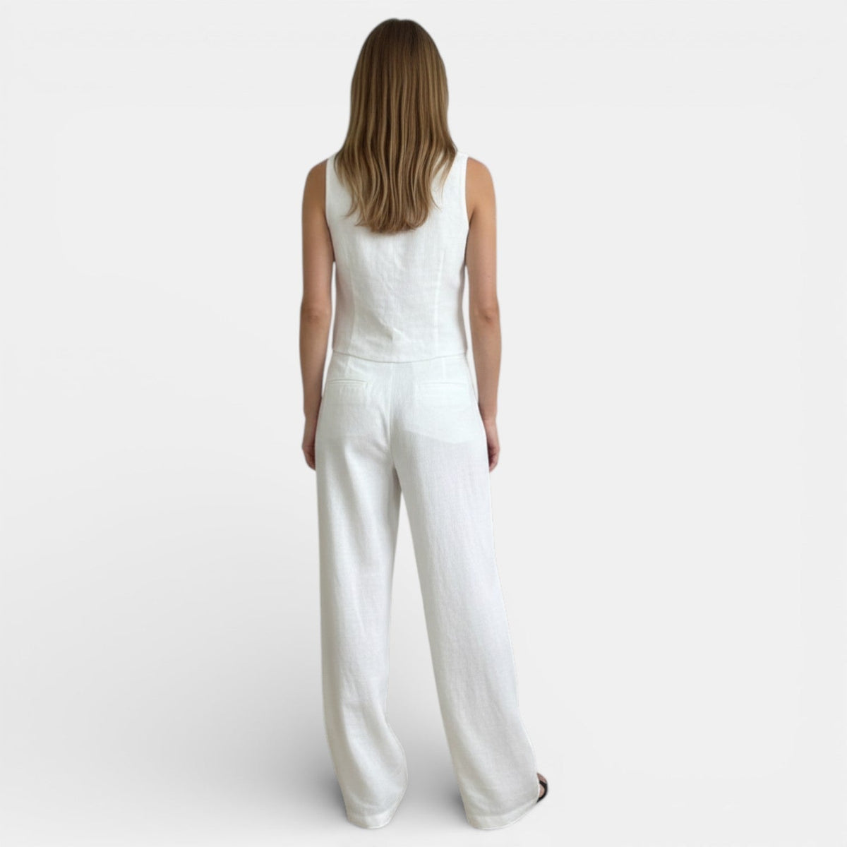 Traje Conjunto de Lino Mujer Cintura Alta Plisado