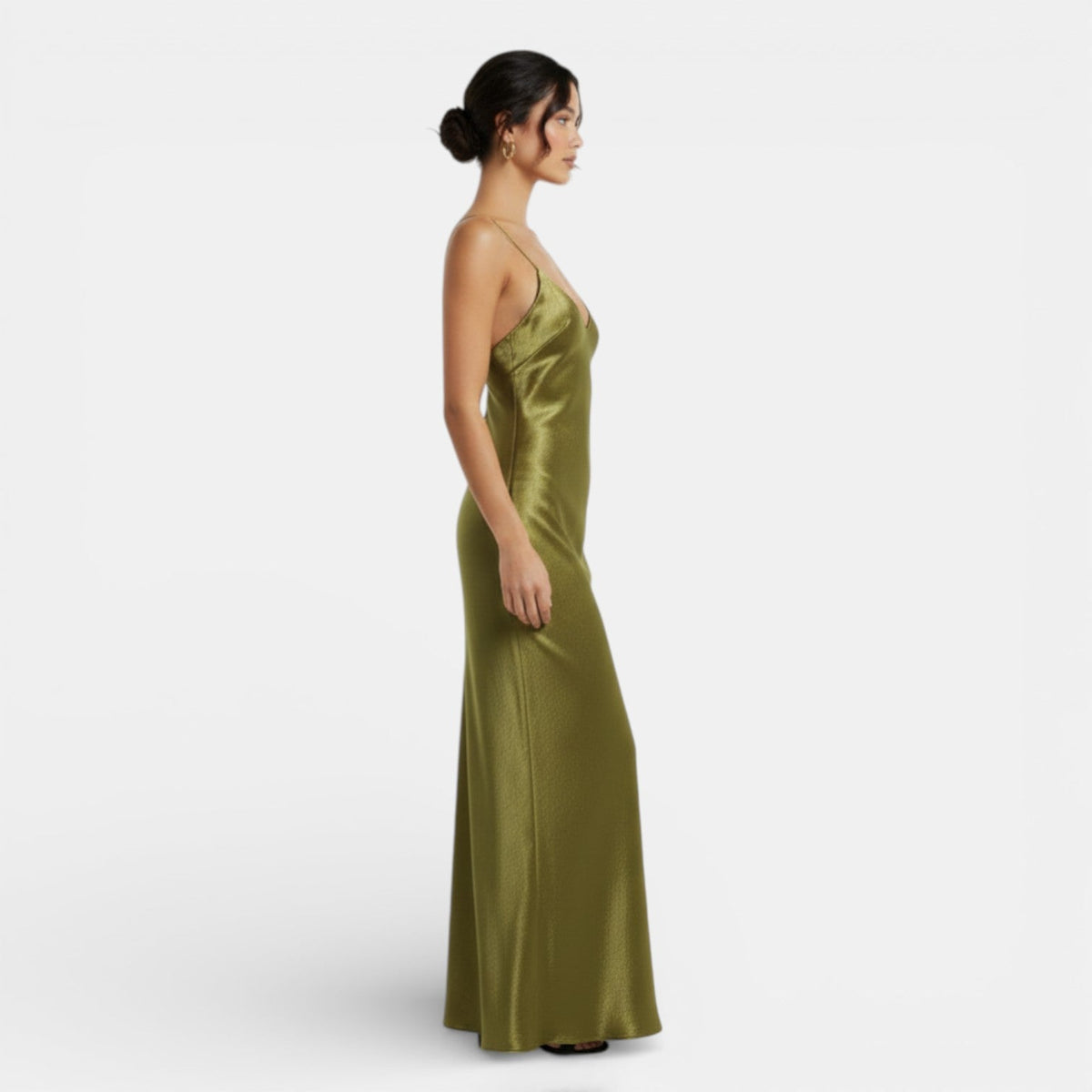 Vestido Lencero Satinado Verde Oliva