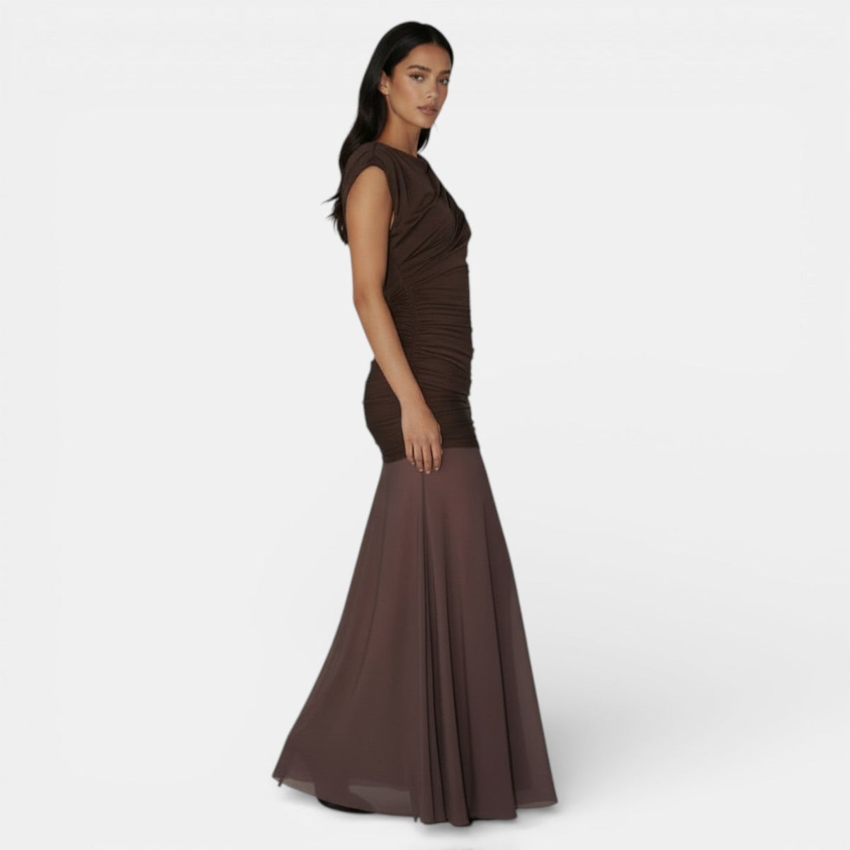 Vestido Largo Irregular con Malla