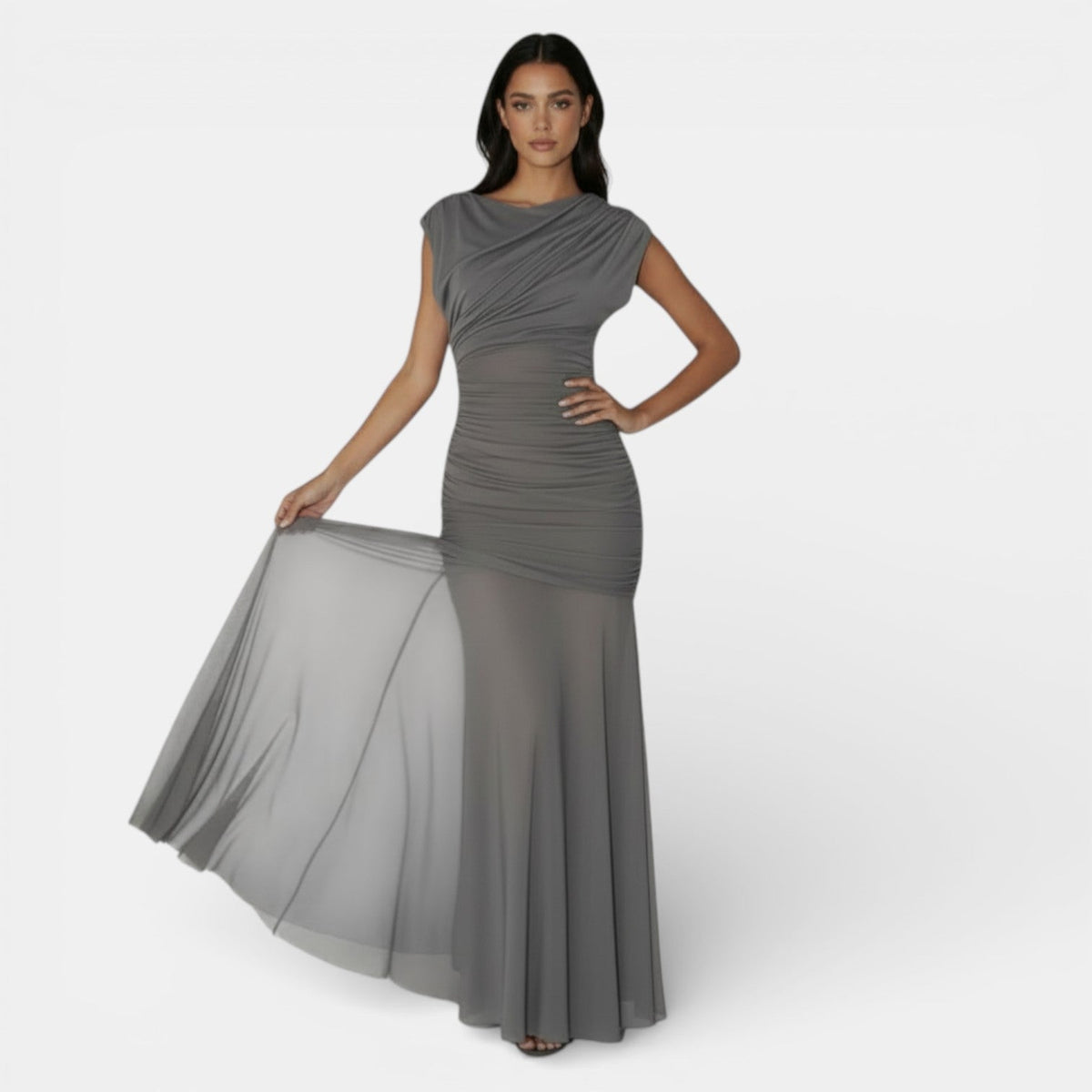 Vestido Largo Irregular con Malla