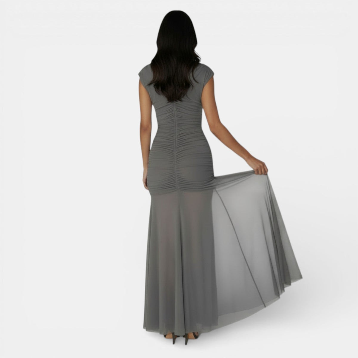 Vestido Largo Irregular con Malla