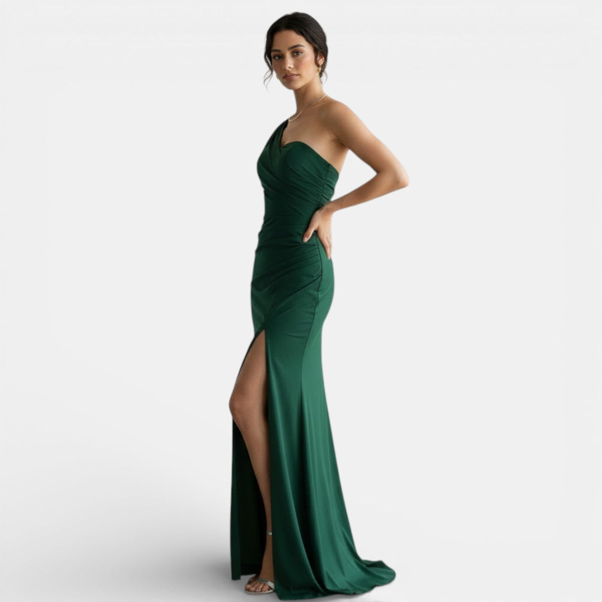 Vestido de Noche Plisado de Un Hombro