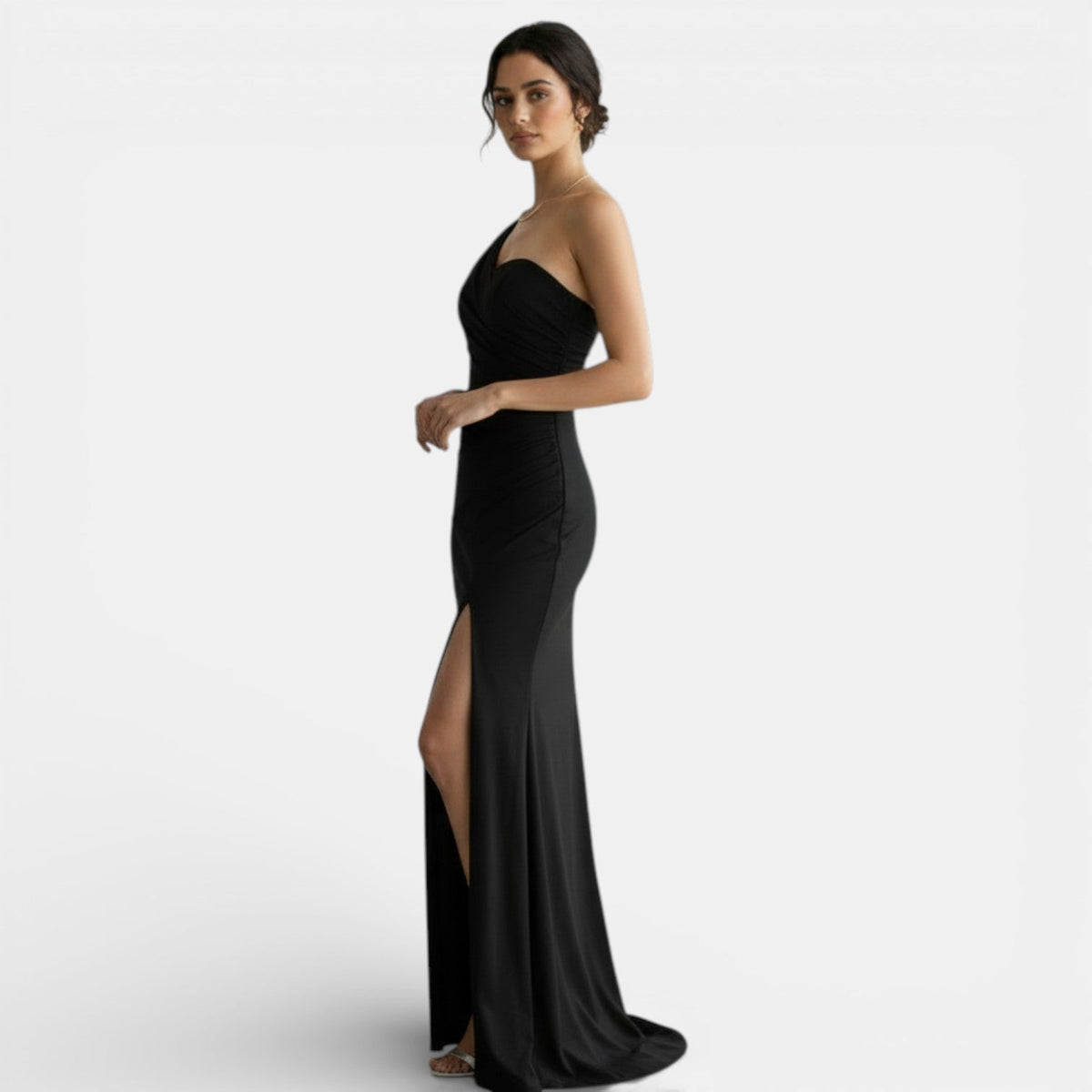 Vestido de Noche Plisado de Un Hombro