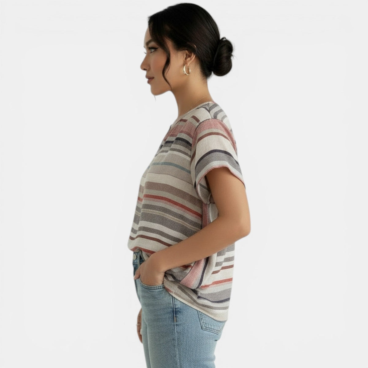 Blusa Lino Rayas Suelta Verano